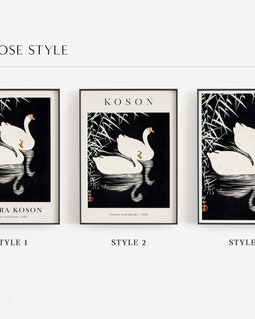 Japanese Swan Art Print, Swans and Reeds Ohara Koson Lake Art