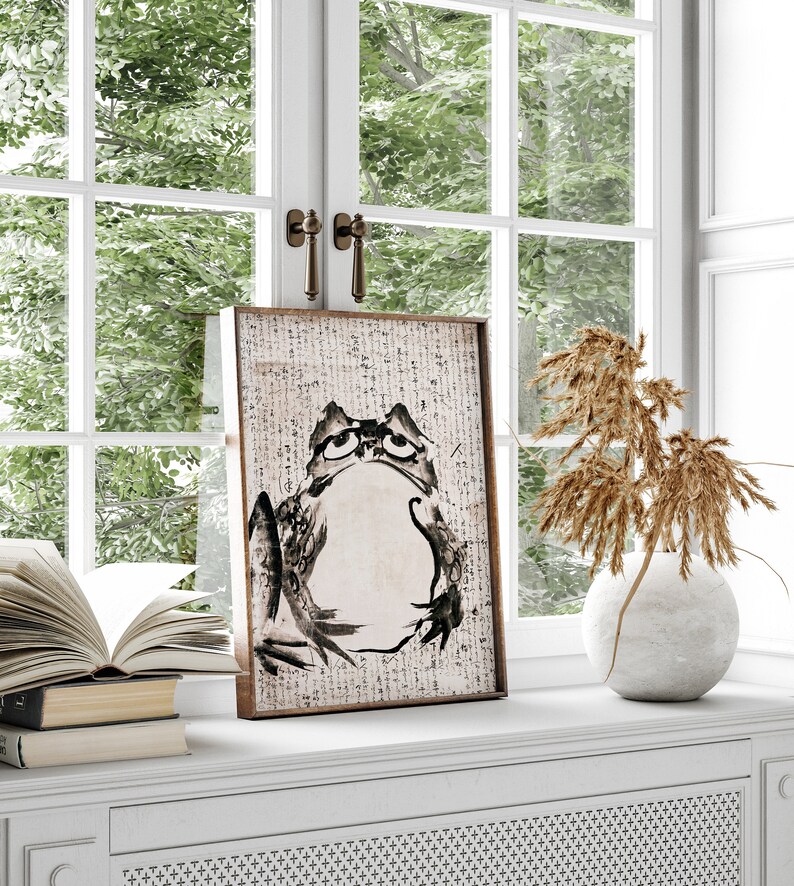 Grumpy Frog Poster, Japanese Print Moody Frog, Vintage Wall Decor, Japan Wall Art, Modern Art, Asian Animal Print, Wabi Sabi, Digital Art image 3