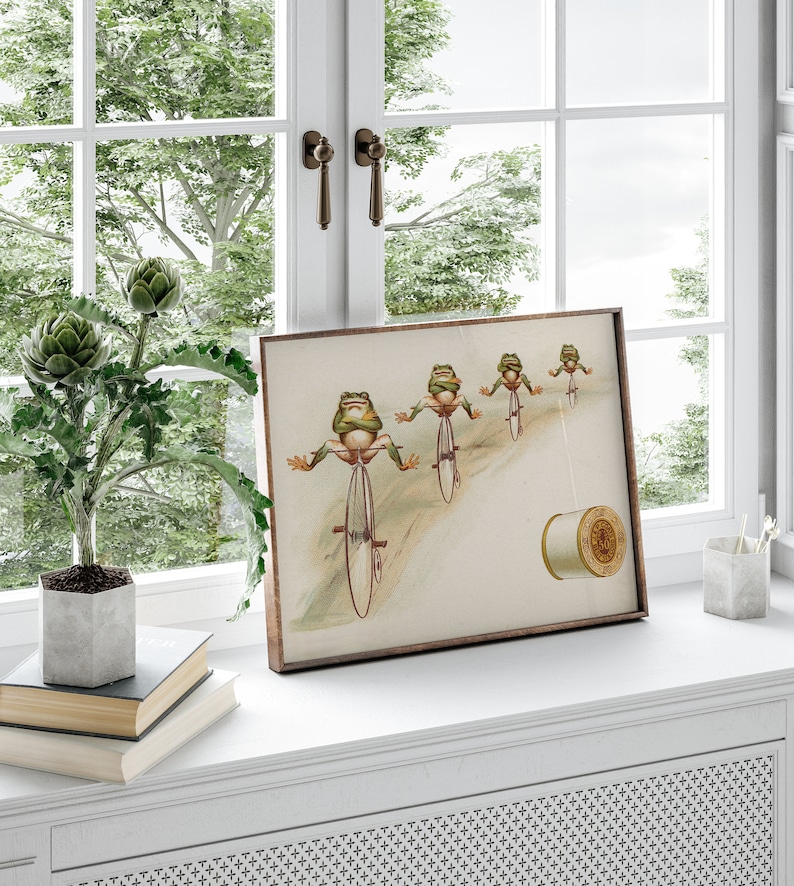 Vintage Bicycle Frogs Art Print, Funny Toad Illustration (Digital) image 2