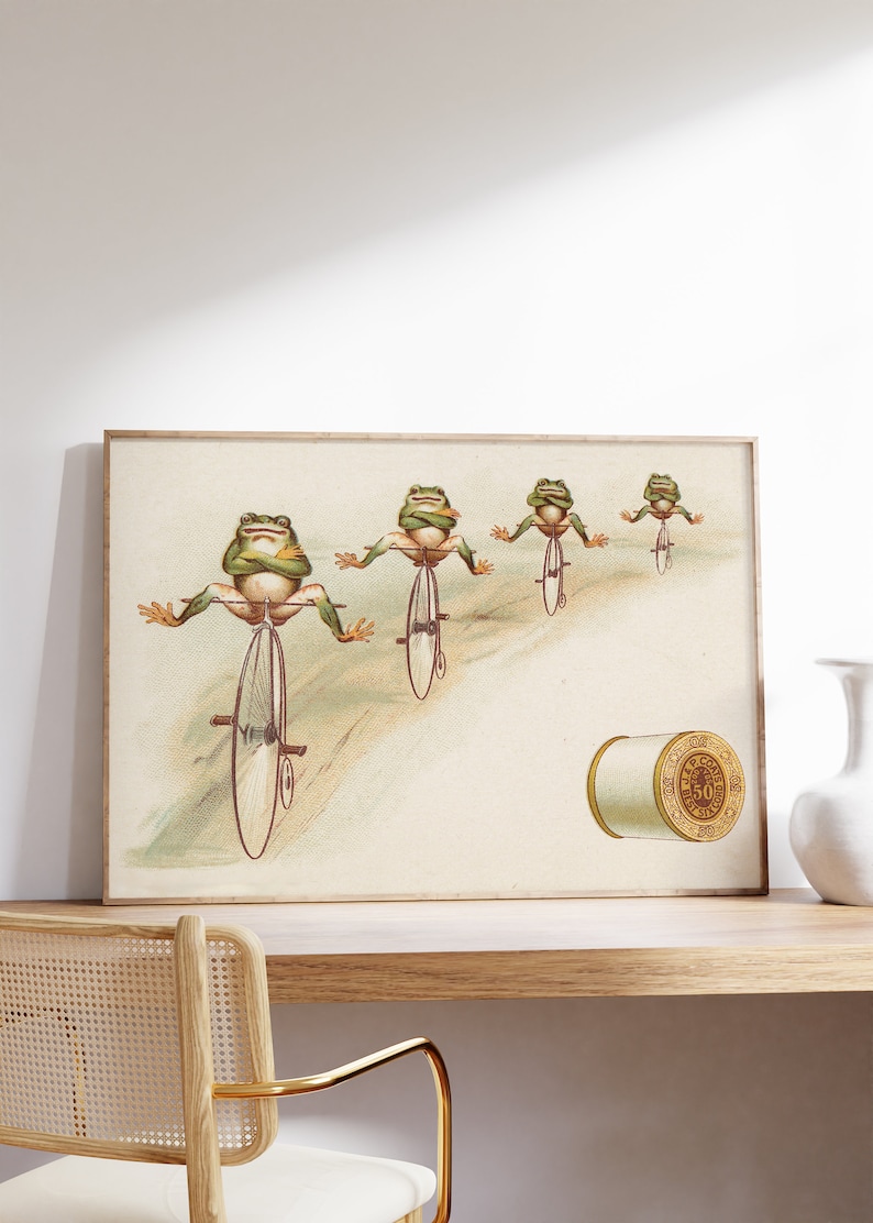 Vintage Bicycle Frogs Art Print, Funny Toad Illustration (Digital) image 4