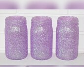 3 Purple Lavender glitter mason jar vases,wedding table decor,bridal shower centerpieces,graduation party decor,birthday decoration vase