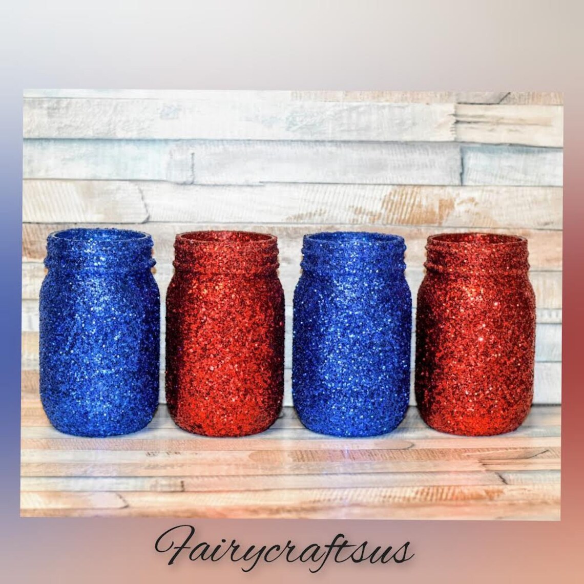 4 Red and Royal Blue Glitter Mason Jar Vases Table Etsy