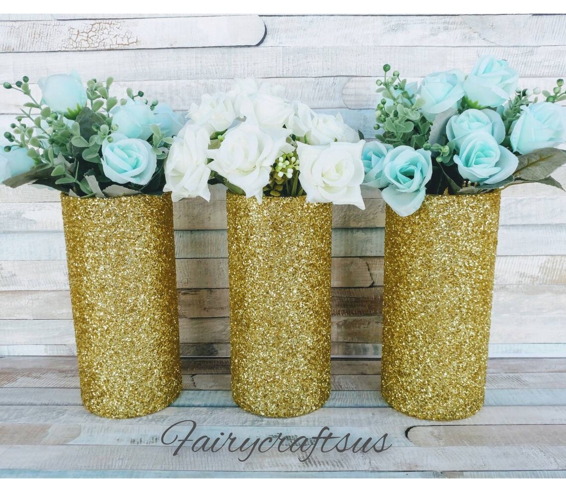 Gold Glitter Vases Gold Vases for Centerpiecesanniversary Etsy