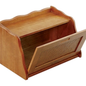 Large Hand-Crafted Honey Oak Finish Wooden Bread Box with Rattan Lid - 16&quot;