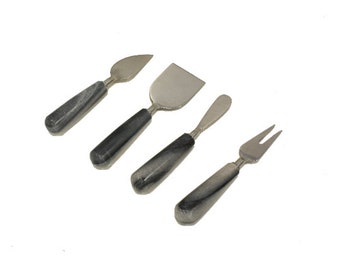 Premium 4-Piece Gray Marble Cheese Knife Set, Made with Hand Polished Marble and Stainless Steel