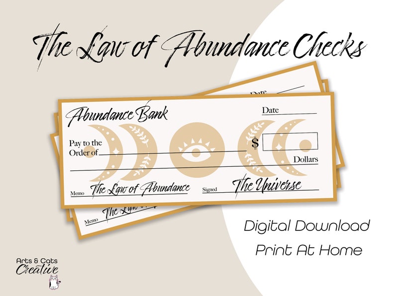 The Law of Abundance Checks, Boho Moon, Printable Manifestation, Law of