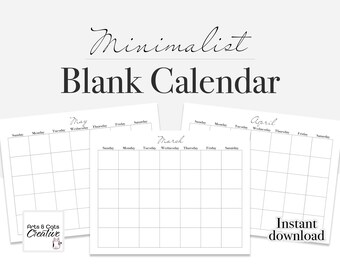 Monthly Overview Printable, Minimalist Calendar, Simple Design, Digital ...
