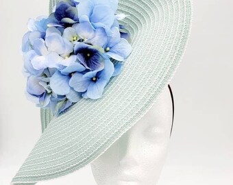 Aqua  Derby Hat Fascinator,Church, Formal, Mother’s Day, Easter, Royal Ascot, Wedding, Tea Party, Horse Race, Cocktail