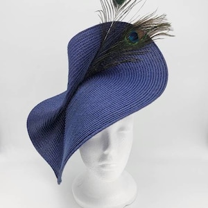 Navy Peacock Derby Hat Fascinator,Church, Formal, Mother’s Day, Easter, Royal Ascot, Wedding, Tea Party, Horse Race, Cocktail