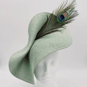 Green Peacock Derby Hat Fascinator,Church, Formal, Mother’s Day, Easter, Royal Ascot, Wedding, Tea Party, Horse Race, Cocktail