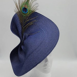 Navy Peacock Derby Hat Fascinator,Church, Formal, Mother’s Day, Easter, Royal Ascot, Wedding, Tea Party, Horse Race, Cocktail