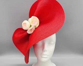 Red  Derby Hat Fascinator, Christmas,Church, Formal, Mother’s Day, Easter, Royal Ascot, Wedding, Tea Party, Horse Race, Cocktail