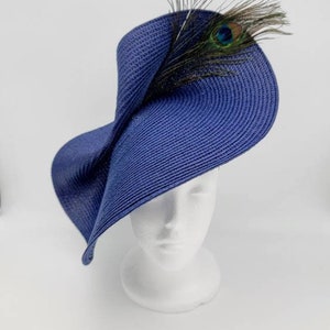 Navy Peacock Derby Hat Fascinator,Church, Formal, Mothers Day, Easter, Royal Ascot, Wedding, Tea Party, Horse Race, Cocktail image 4
