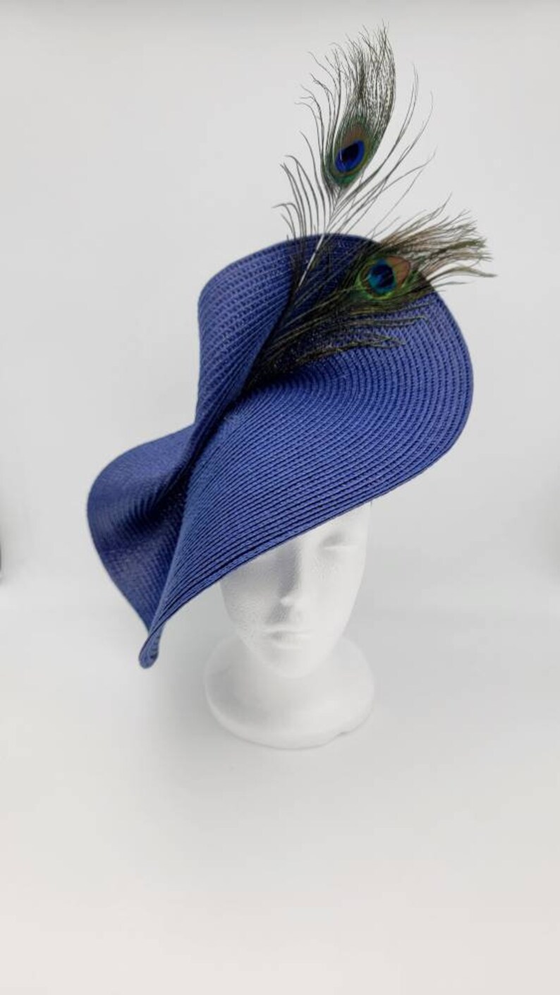 Navy Peacock Derby Hat Fascinator,Church, Formal, Mothers Day, Easter, Royal Ascot, Wedding, Tea Party, Horse Race, Cocktail image 4