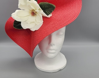 Red  Derby Hat Fascinator, Christmas,Church, Formal, Mother’s Day, Easter, Royal Ascot, Wedding, Tea Party, Horse Race, Cocktail