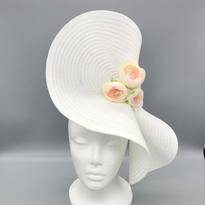 White Pink Derby Hat Fascinator, Bridal Fascinator,Church, Formal, Mother’s Day, Royal Ascot, Wedding, Tea Party, Horse Race, Cocktail