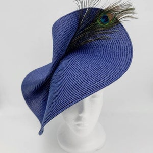 Navy Peacock Derby Hat Fascinator,Church, Formal, Mothers Day, Easter, Royal Ascot, Wedding, Tea Party, Horse Race, Cocktail image 2