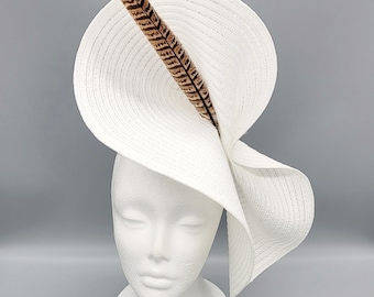 White Derby Hat Fascinator, Bridal Fascinator,Church, Formal, Mother’s Day, Easter, Royal Ascot, Wedding, Tea Party, Horse Race, Cocktail