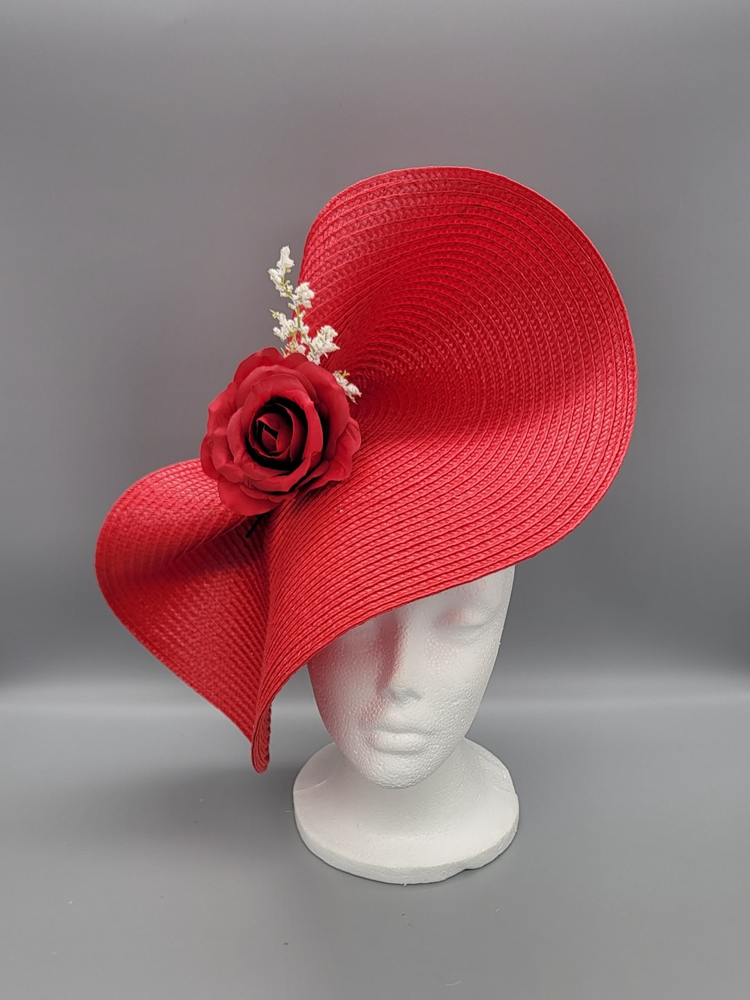 Red Floral Rose Fascinator Headband Kentucky Derby Ready Tea Garden Church Hat Red Floral Rose Fascinator Headband Kentucky Derby Ready Tea  main image 2