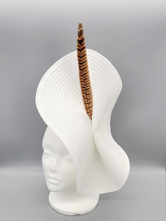 White Feather Derby Hat Fascinator, Bridal Fascinator,church  display picture 3