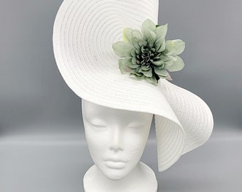 White Green Derby Hat Fascinator, Bridal Fascinator,Church, Formal, Mother’s Day, Royal Ascot, Wedding, Tea Party, Horse Race, Cocktail