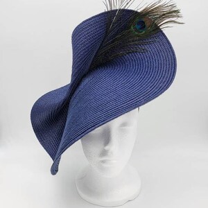 Navy Peacock Derby Hat Fascinator,Church, Formal, Mothers Day, Easter, Royal Ascot, Wedding, Tea Party, Horse Race, Cocktail image 3