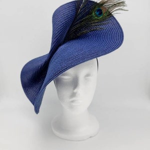 Navy Peacock Derby Hat Fascinator,Church, Formal, Mothers Day, Easter, Royal Ascot, Wedding, Tea Party, Horse Race, Cocktail image 8