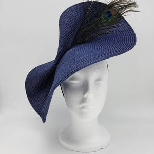 Navy Peacock Derby Hat Fascinator,Church, Formal, Mothers Day, Easter, Royal Ascot, Wedding, Tea Party, Horse Race, Cocktail image 5