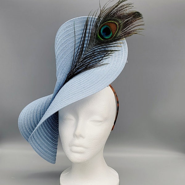 FREE EXPRESS SHIPPING, Blue Peacock Derby Hat Fascinator, Arrives in time for the Kentucky Derby Horse Race