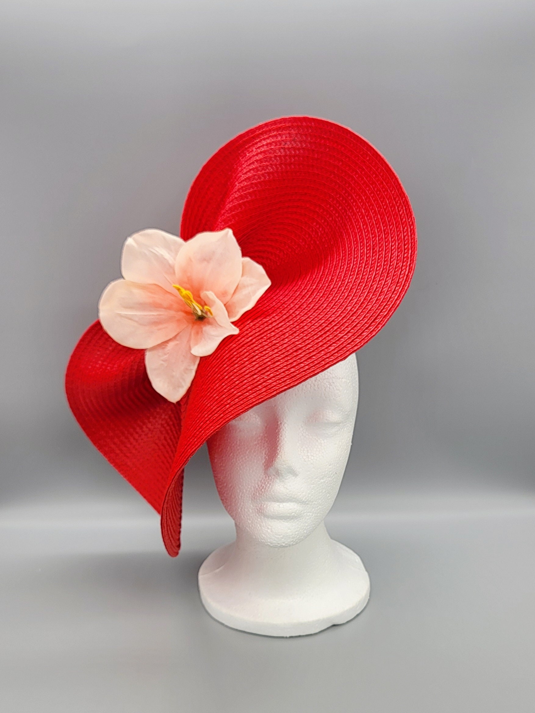 Red Kentucky Derby Hat Feather Flower Fascinator Formal Statement Headwear kentucky derby hat fascinator scarlet red fluffy feather  main image 3