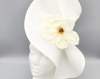 White Derby Hat Fascinator, Bridal Fascinator,Church, Formal, Mother’s Day, Easter, Royal Ascot, Wedding, Tea Party, Horse Race, Cocktail