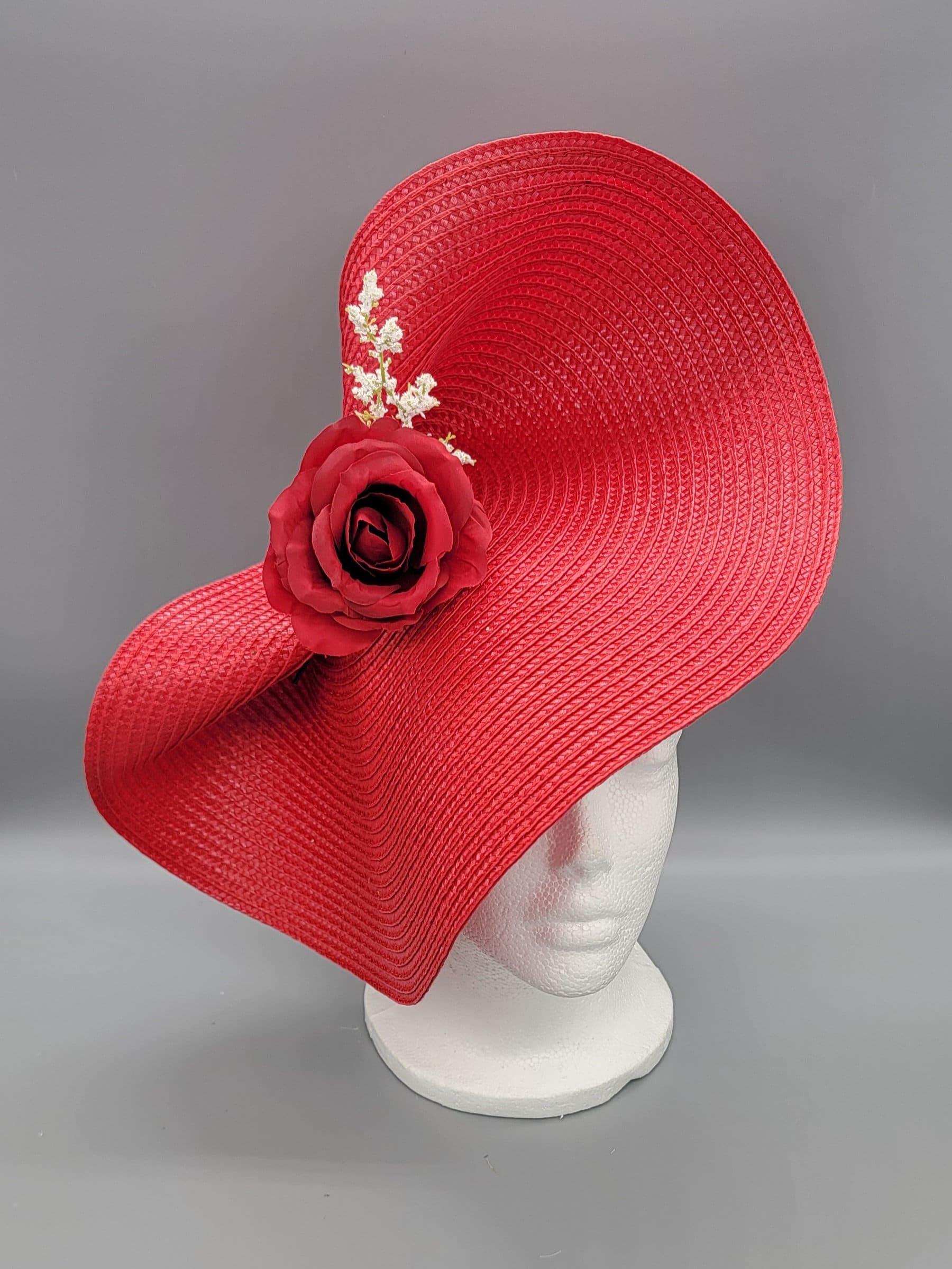 Red Rose Fascinator w Black Loop Accent KY Derby Ready Church Tea Ascot Headwear Black Kentucky Derby Hatinator Red Rose Flower Fascinator  main image 4