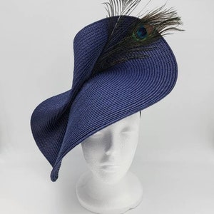 Navy Peacock Derby Hat Fascinator,Church, Formal, Mothers Day, Easter, Royal Ascot, Wedding, Tea Party, Horse Race, Cocktail image 7