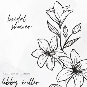 Black and White Floral Bridal Shower Invitation, Editable Template Instant Download, Printable