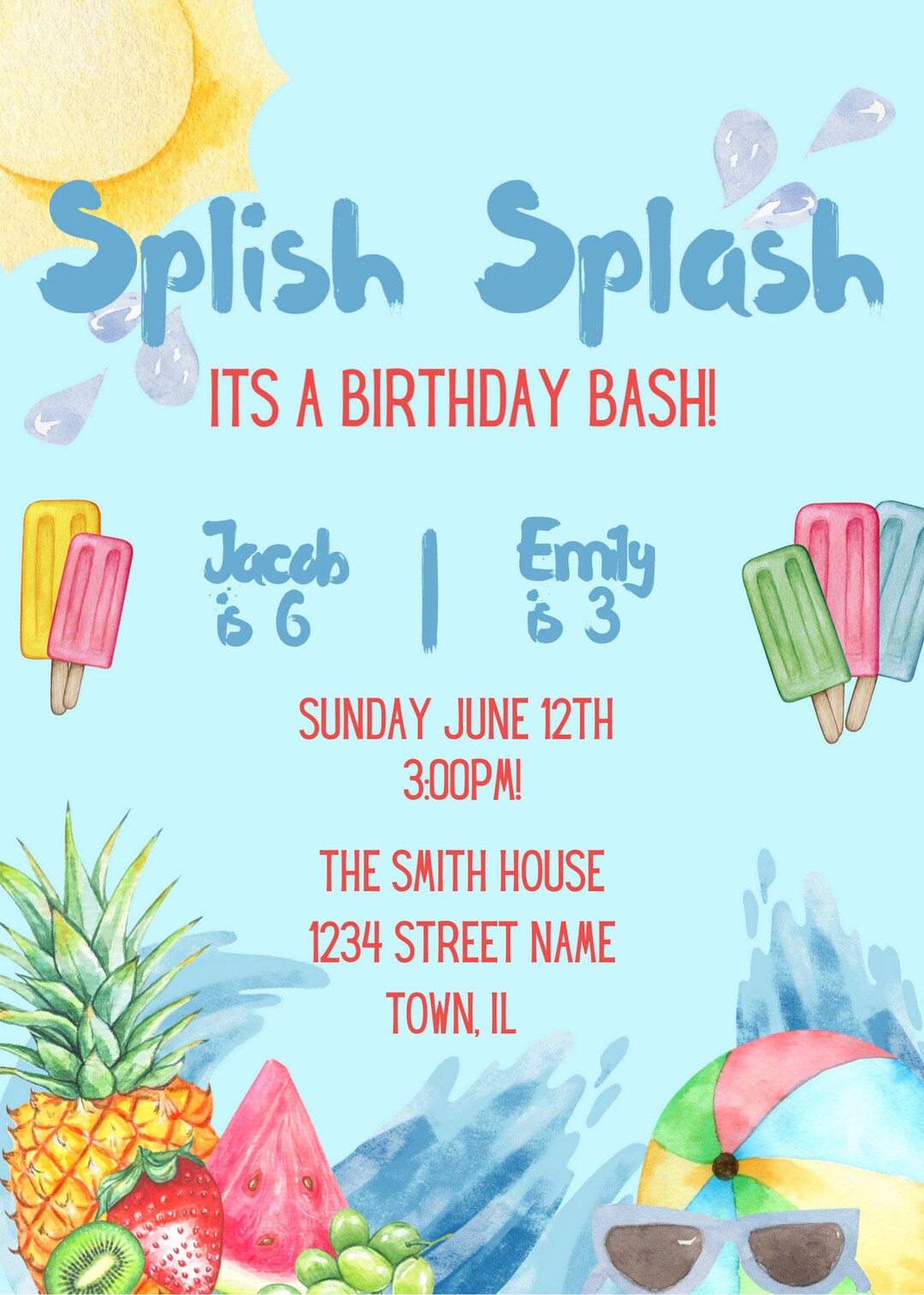 Splish Splash Its a Birthday Bash, Birthday Invitation, Editable ...