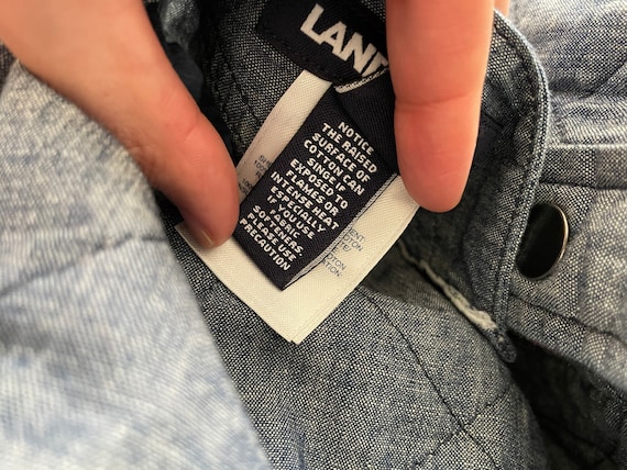 90s Vintage Lands' End Denim Quilted Jacket With Plaid