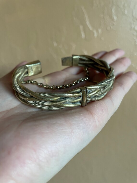 Vintage Hinged Bangle with Safety Chain - image 6