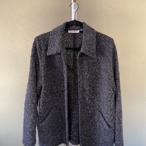 Vintage 90s/Y2K TOTOnKO Bouclé Charcoal Cardigan