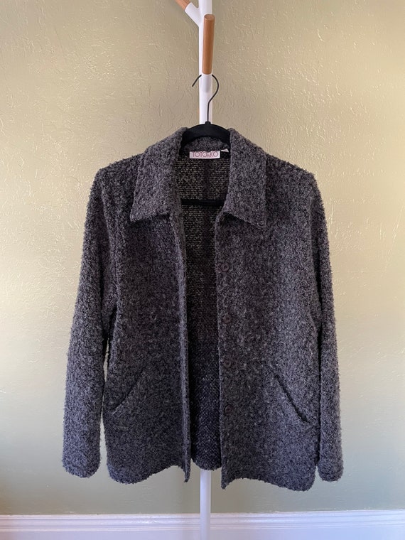 Vintage 90s/Y2K TOTOnKO Bouclé Charcoal Cardigan