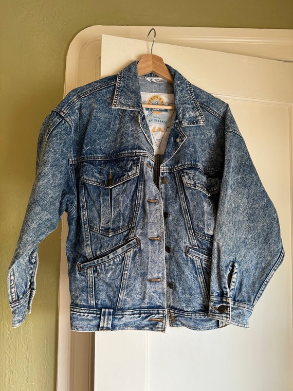 80s Vintage Anchor Blue Acid Wash Denim Jacket