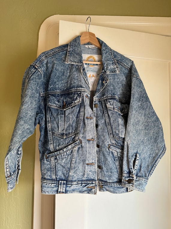 80s Vintage Anchor Blue Acid Wash Denim Jacket