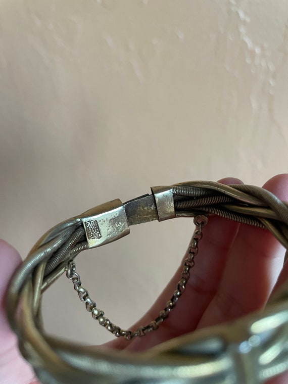 Vintage Hinged Bangle with Safety Chain - image 7