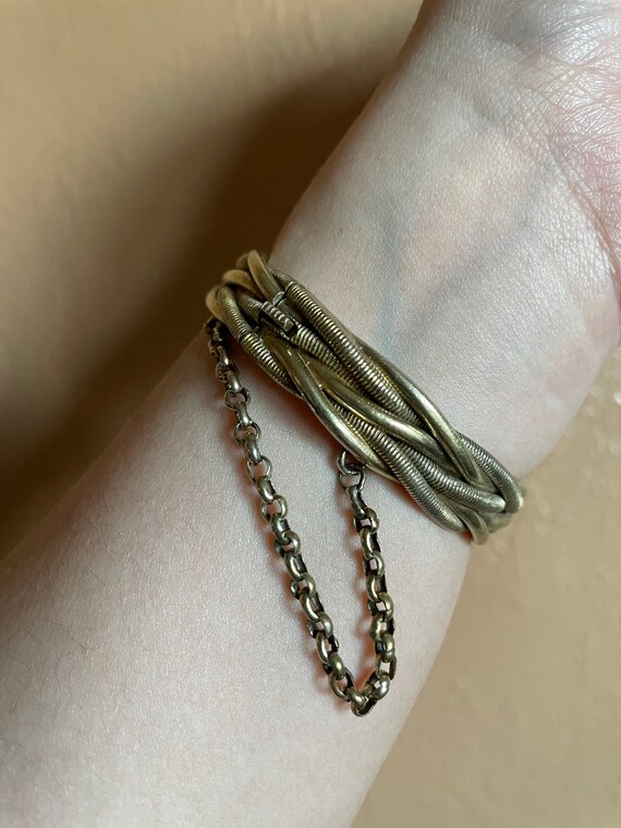 Vintage Hinged Bangle with Safety Chain - image 3