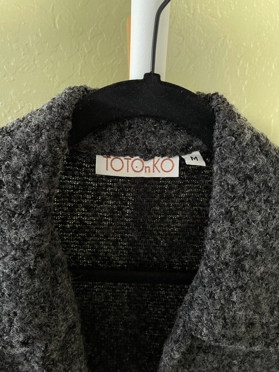 Vintage 90s/Y2K TOTOnKO Bouclé Charcoal Cardigan - image 3