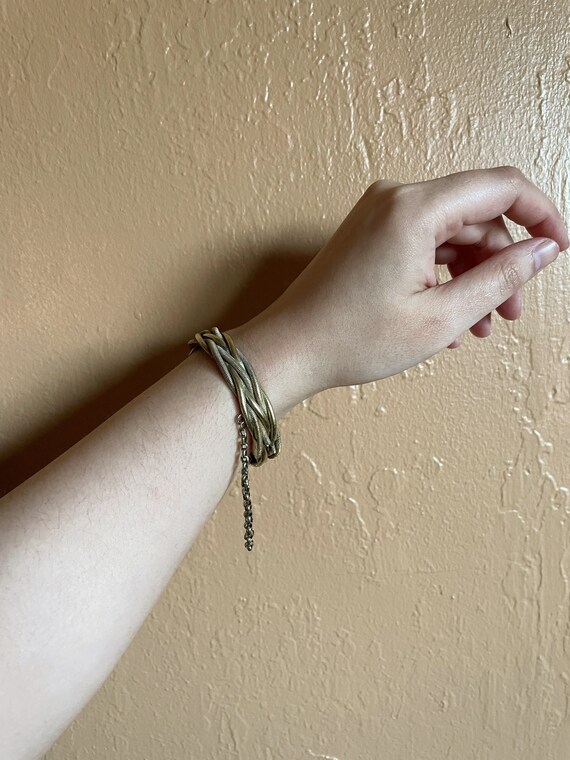 Vintage Hinged Bangle with Safety Chain - image 1