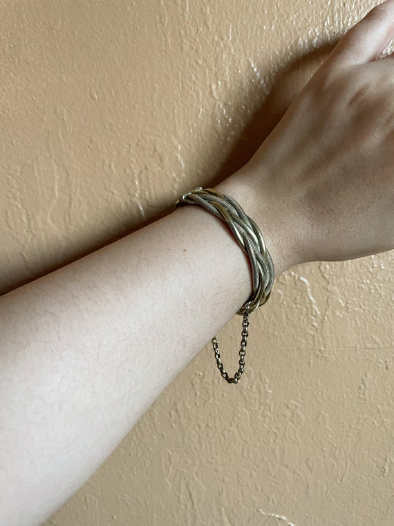 Vintage Hinged Bangle with Safety Chain - image 2