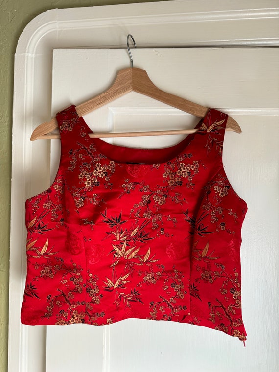 90s Y2K Embroidered Asian Sleeveless Blouse
