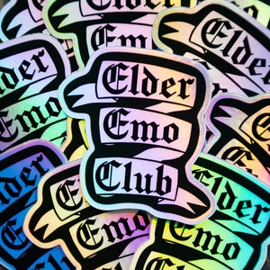 Elder Emo Club Sticker Holographic Emo Sticker Elder Emo Decal Water Resistant Vinyl Decal