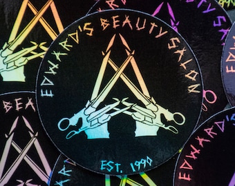 Edward Scissorhands Sticker Mini Holo Edward's Beauty Salon Decal Water Resistant Vinyl Decal