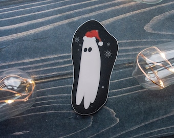 Festive Ghost Christmas Ghost Sticker Spooky Cute Decal Cute Ghost Design Water Resistant Vinyl Decal Spooky Christmas Gift Ghost Stationery